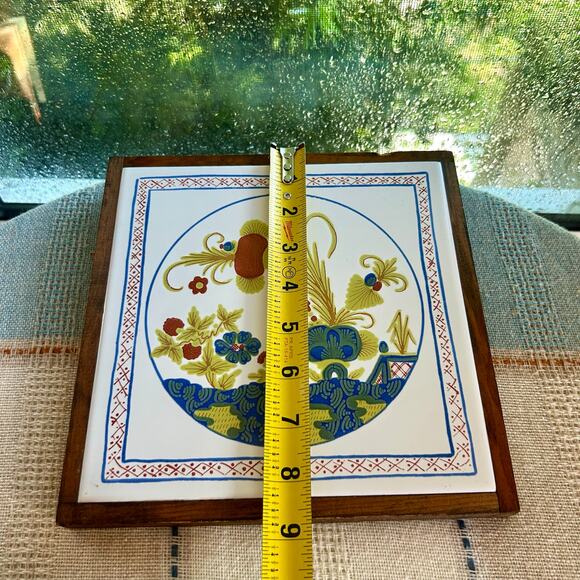 Vintage Semigres Italy Tile Trivet with Wood Frame – Floral Design - Picture 13 of 15